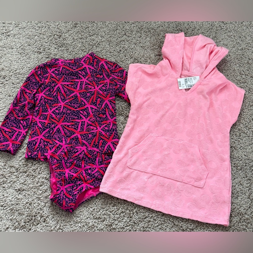 Lilly Pulitzer Kids Pink Starfish Bodysuit and Hooded Cover-Up Set